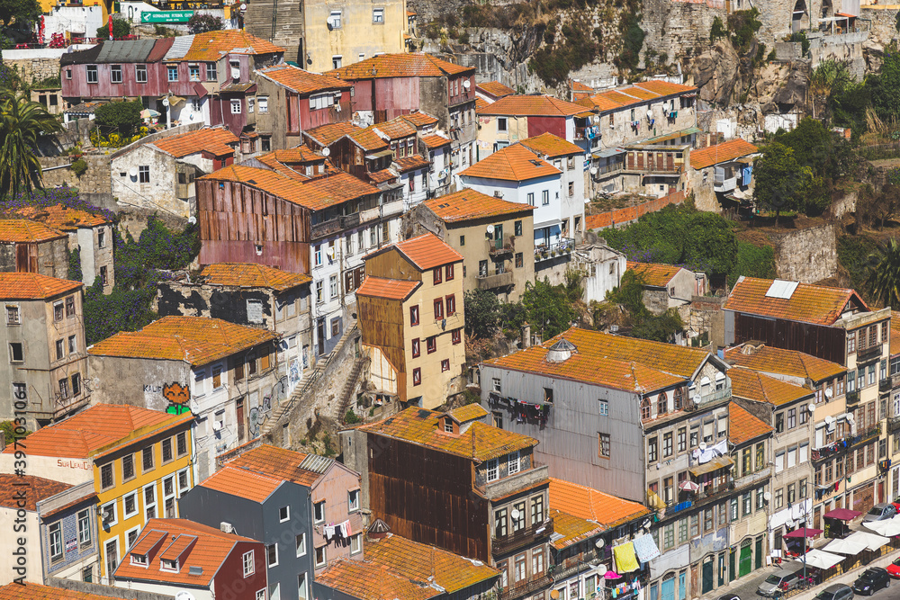 Porto Portugal view over the city red orange roofs streets 