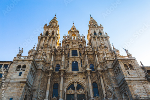 Santjago de Kompostela Spain Catedral de Santiago de Compostela blue sky sunny day sunlight shadows building church