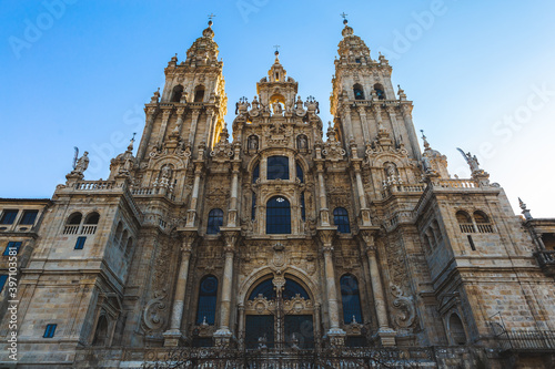 Santjago de Kompostela Spain Catedral de Santiago de Compostela blue sky sunny day  sunlight shadows building church