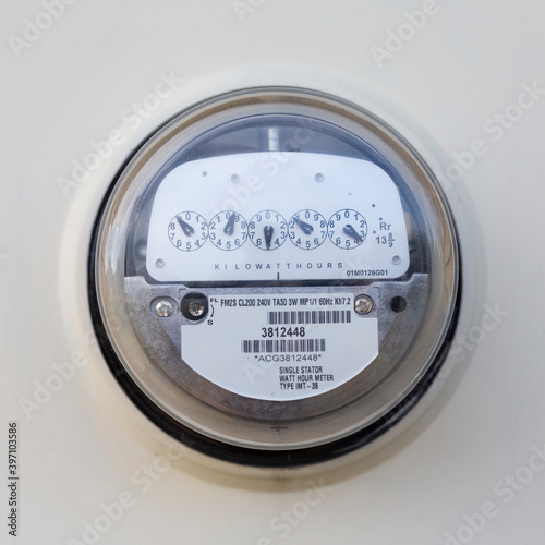 Power meter or kilowatt-hour meter outside of a Florida home 