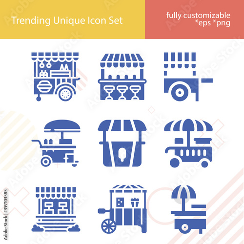 Simple set of street food related filled icons.