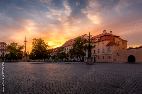 Beautiful sunset over Prague, Prague Castle and Hradcany district, UNESCO World Heritage Site, Czech Republic