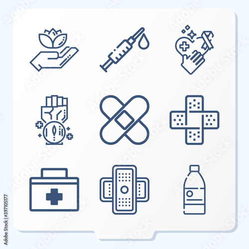 Simple set of 9 icons related to healing