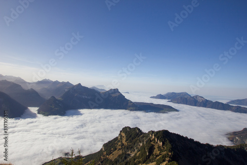 Stunning fog sea in the swiss alps