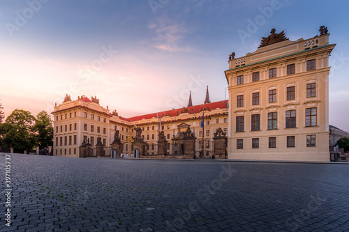 Picturesque historical Prague. Beautiful sunset over Prague, Prague Castle and Hradcany district, UNESCO World Heritage Site, Czech Republic
