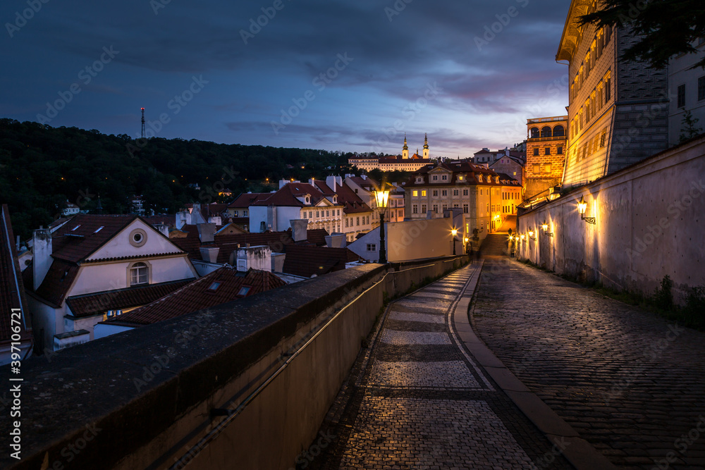Picturesque historical Prague, Beautiful sunset over Prague, Prague Castle and Hradcany district, UNESCO World Heritage Site, Czech Republic