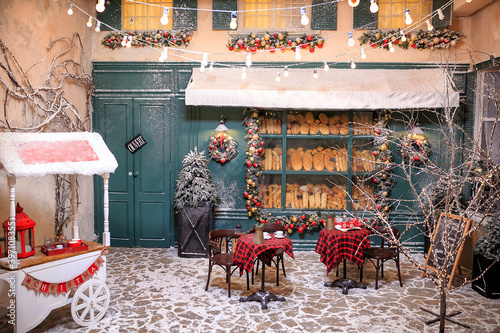 Photography vintage cafe with festive decorations