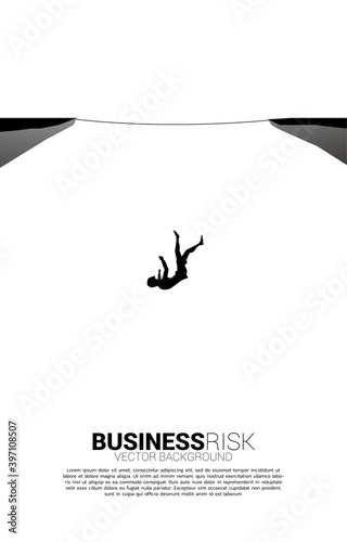 Silhouette of businesswoman falling down from rope walk way. Concept for business risk and fail