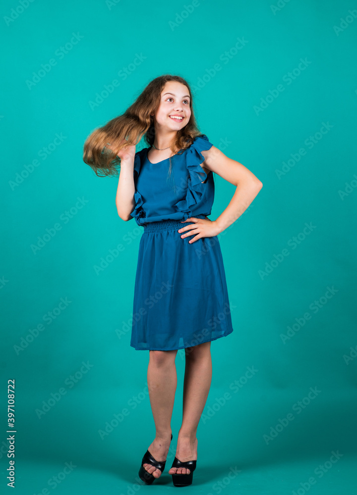 pretty teen girl with long hair in dress, fashion pretty teen girl with long hair in dress, fashion