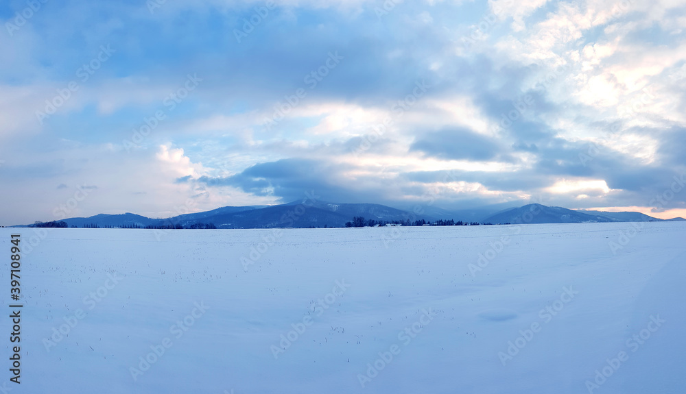 Beautiful winter snow landscape background.