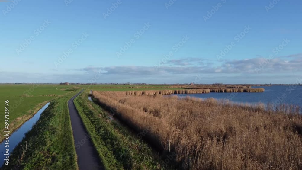 Aerial view from a path around lake the Brekken around Oudega in Friesland The Netherlands Aerial view from a path around lake the Brekken around Oudega in Friesland The Netherlands