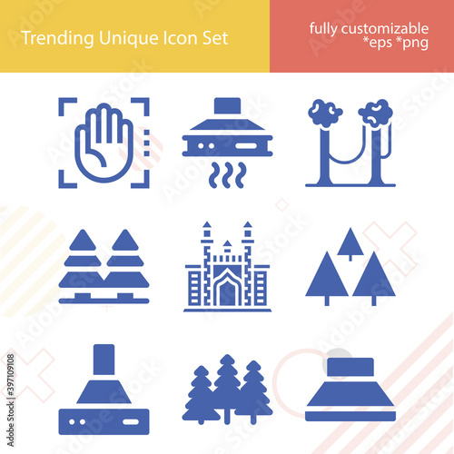 Simple set of trees related filled icons.