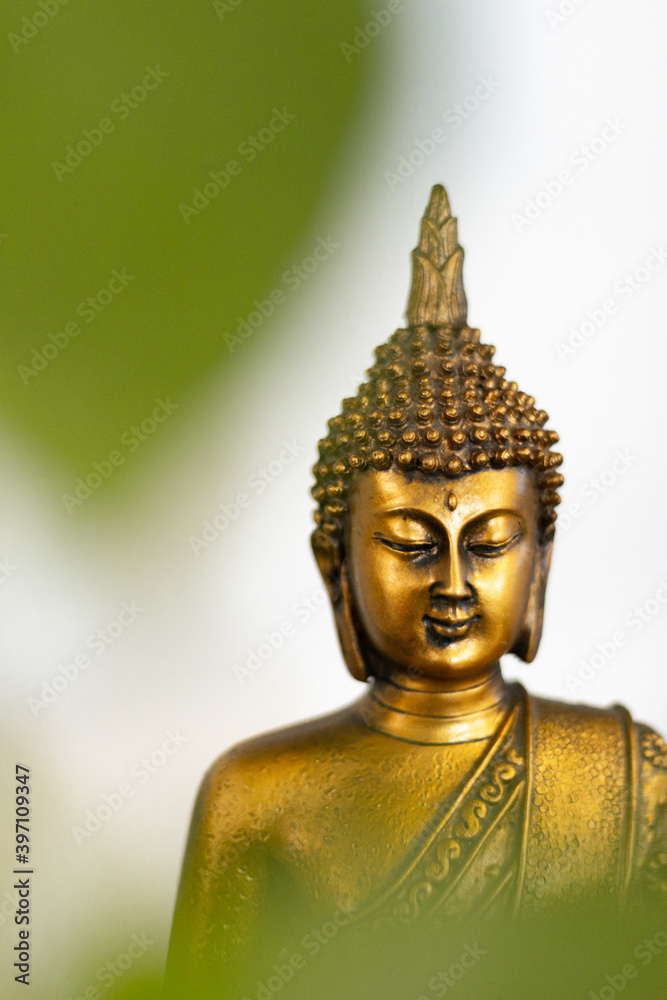 Gold Buddha Head with Leaves