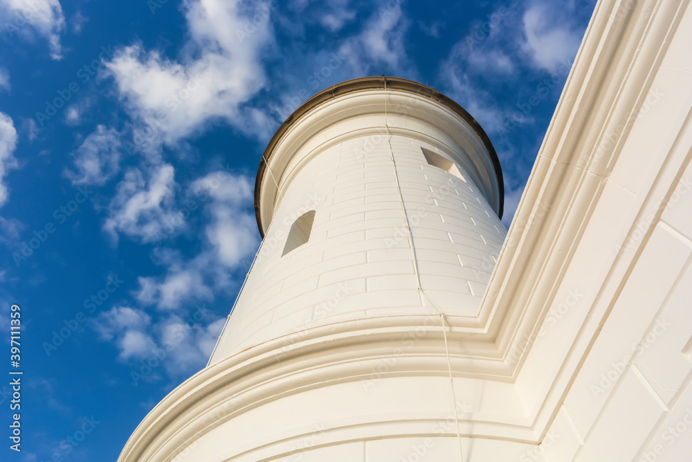 Low angle view of Cape Byron Lighthouse, Byron Bay, New South Wales, Australia Low angle view of Cape Byron Lighthouse, Byron Bay, New South Wales, Australia