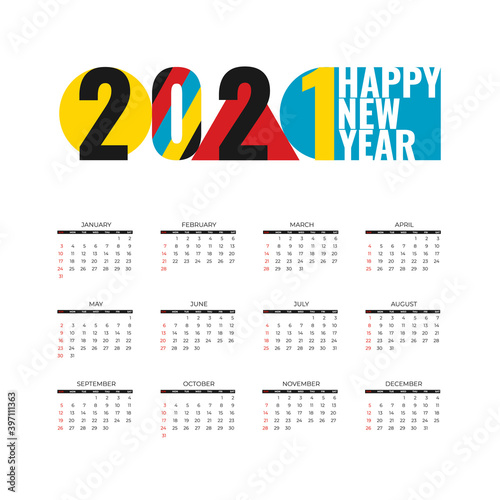 2021 new year calendar page with abstract geometric, diary desktop. Week Start Sunday. Business day and month planner template isolated on white. Vector mock up illustration