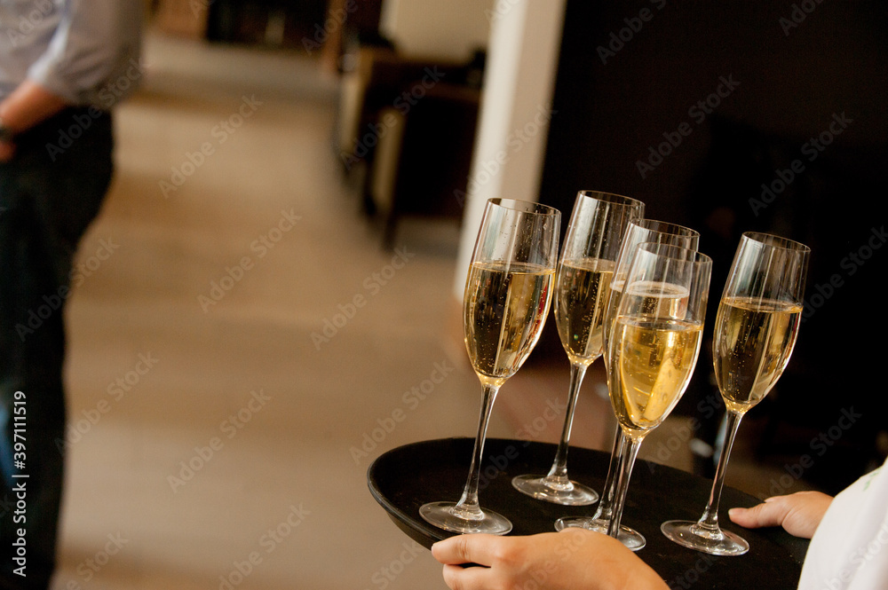 Wedding reception drinks served by a waiter