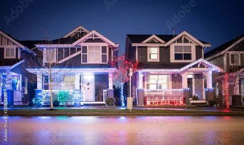 Christmas Decor Outside a Suburban House