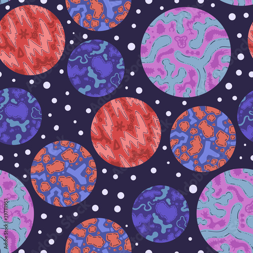 vector bacteria in circle plate seamless pattern on dark blue