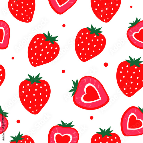 Fototapeta Naklejka Na Ścianę i Meble -  seamless pattern with  red strawberries. Packaging and greeting card for Valentine's day. Vector graphics