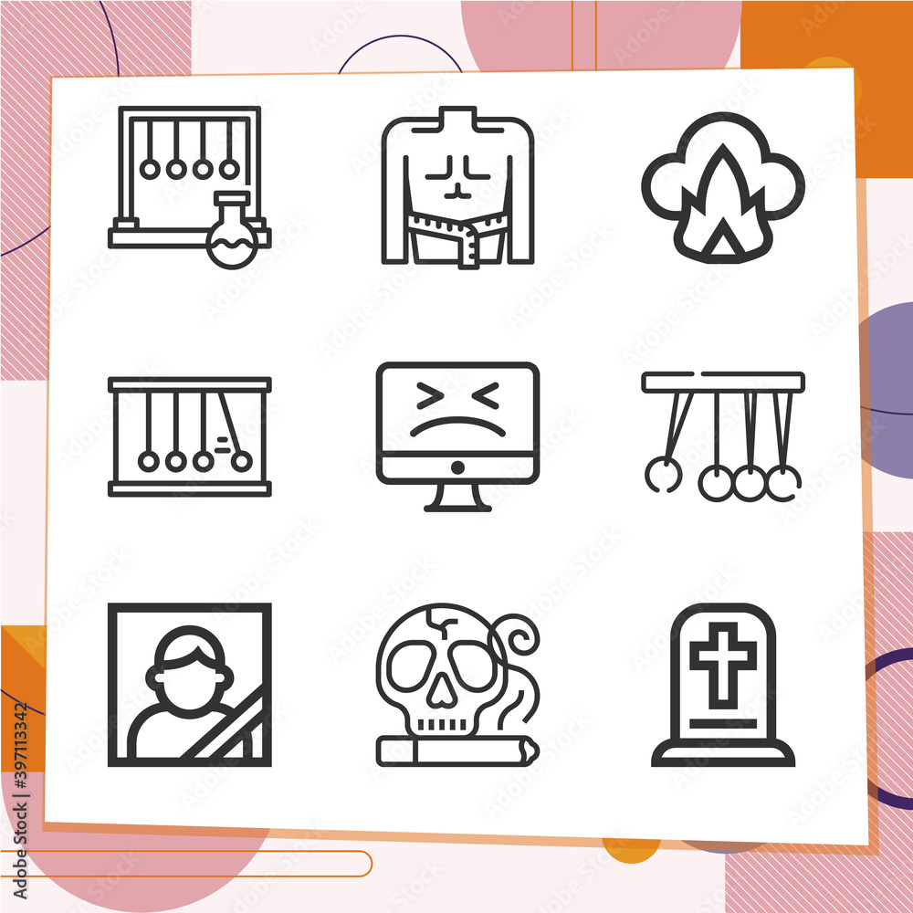 Simple set of 9 icons related to grave Simple set of 9 icons related to grave