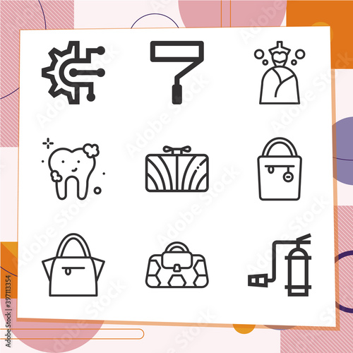 Simple set of 9 icons related to dam