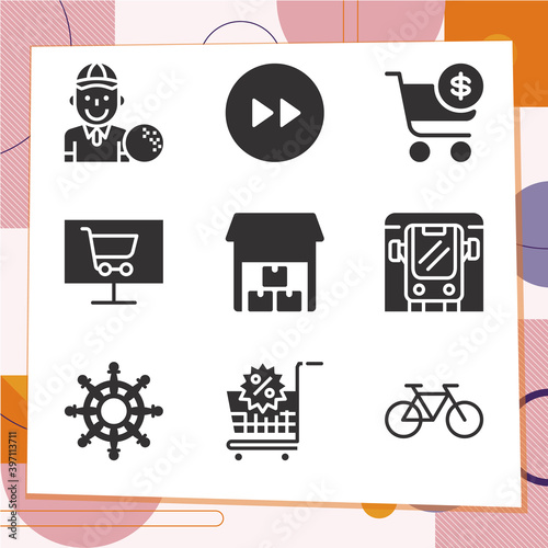 Simple set of 9 icons related to truck