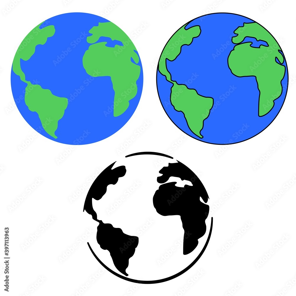 Naklejka premium Vector illustration isolated icons Earth on a white background. Simple flat style.