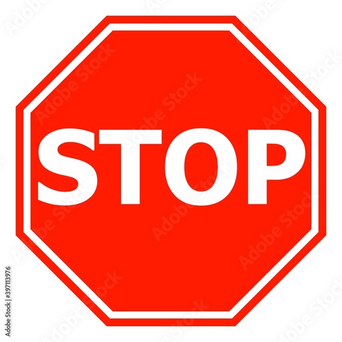 Vector illustration of isolated stop sign, on white background. Simple flat style.