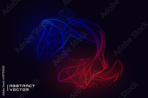 Lines glowing abstract movements red and blue merging. Background. Vector illustration.