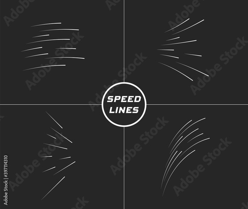 Speed lines, white, on a dark background. Vector design objects, overlays, isolated.
