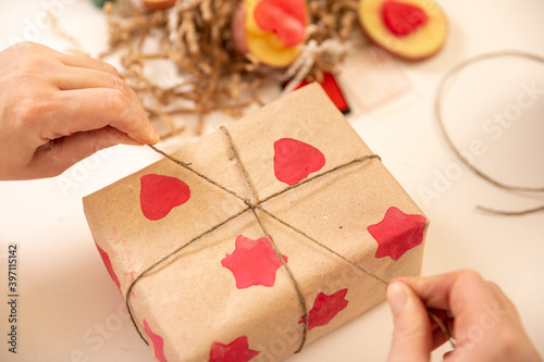 Print Potato Stamps. handmade gift wrapping with an exclusive print pattern.