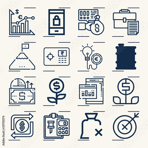 Simple set of commercial activity related lineal icons.