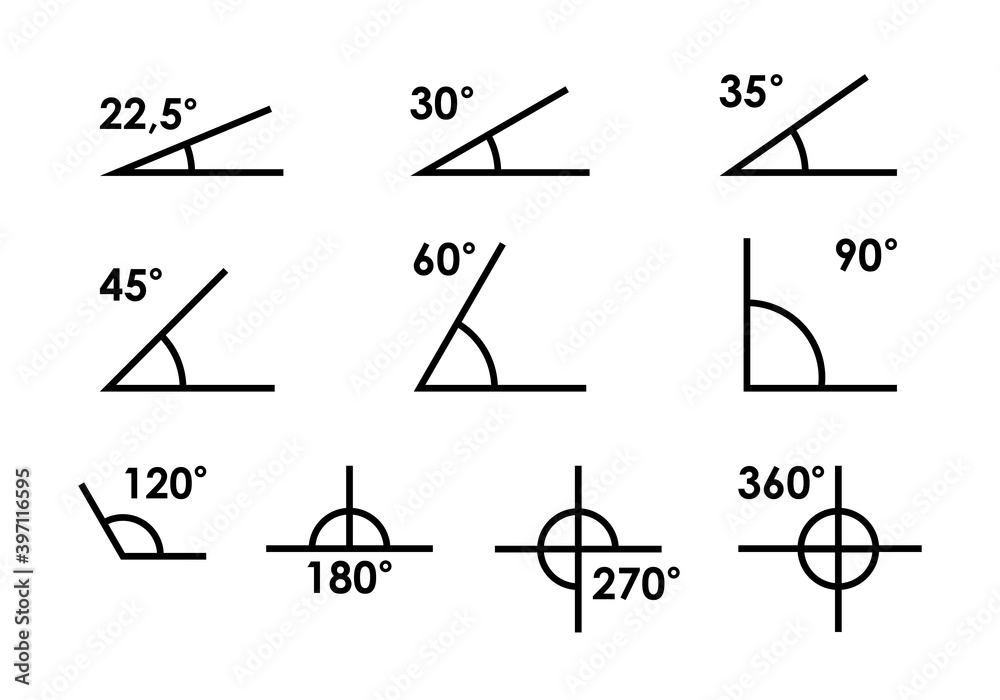 Angle of 180, 45,30,90 degrees vector illustration. The symbol of geometry, mathematics. - obrazy, fototapety, plakaty 