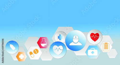 Set of medical symbols icons on a light background for doctors of pharmacy hospitals. Vector graphics