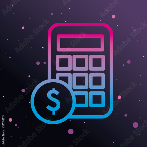 calculator with coin gradient style icon vector design