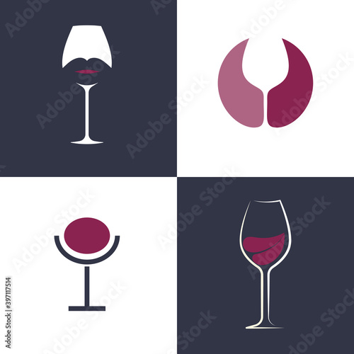 Elegance wineglass flat style vector logo concept. Wine glass with lips silhouette isolated icon