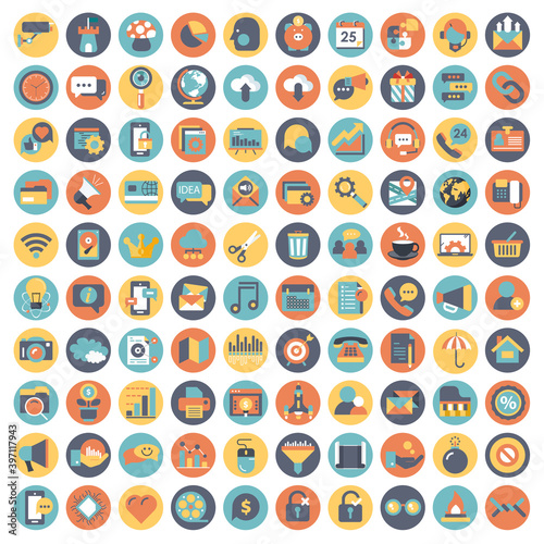 Business and technology icon set for websites and mobile applications. Flat vector illustration