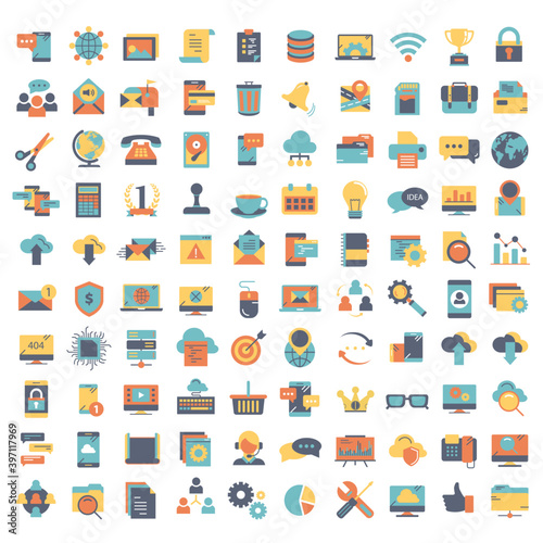 Business and technology icon set for websites and mobile applications. Flat vector illustration
