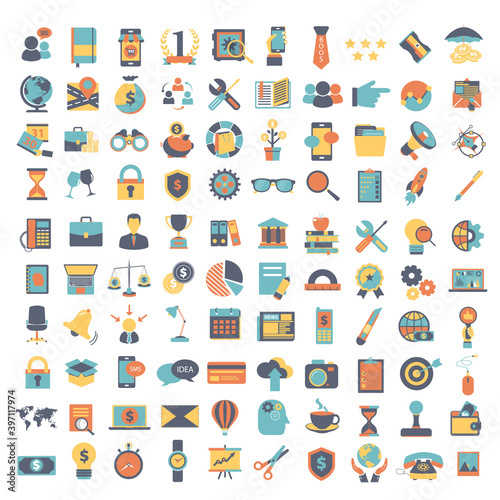 Business and technology icon set for websites and mobile applications. Flat vector illustration © makyzz