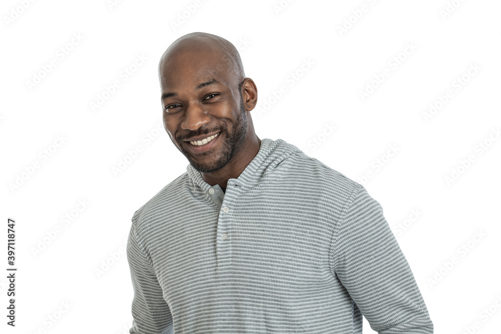 Head and shoulders portrait of a handsome black man isolated on a white background Head and shoulders portrait of a handsome black man isolated on a white background