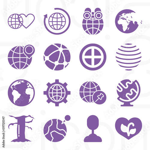 16 pack of worldly concern  filled web icons set