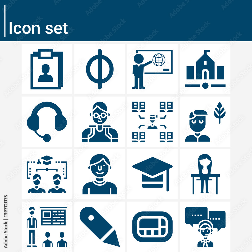 Simple set of students related filled icons. Simple set of students related filled icons.