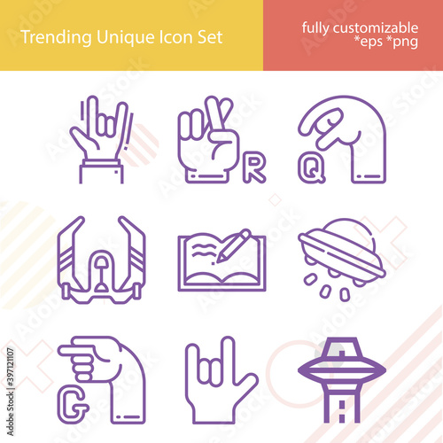 Simple set of linguistics related lineal icons.