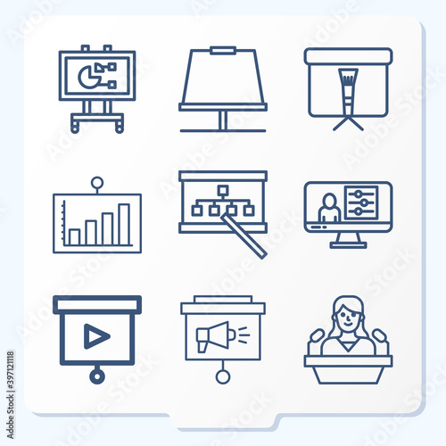 Simple set of 9 icons related to presented