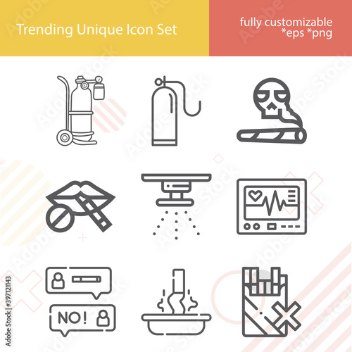 Simple set of breathing related lineal icons.