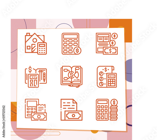 Simple set of 9 icons related to millions