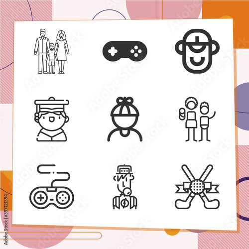 Simple set of 9 icons related to male offspring