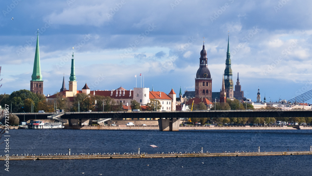 panorama of Riga, old town. Latvian