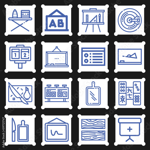 16 pack of rubbed  lineal web icons set