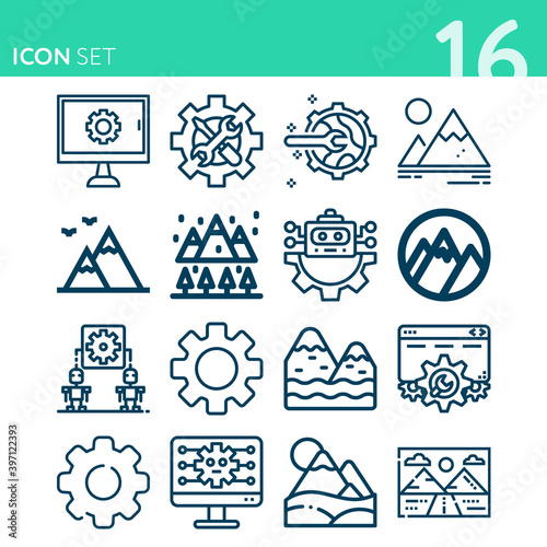 Simple set of 16 icons related to stage set